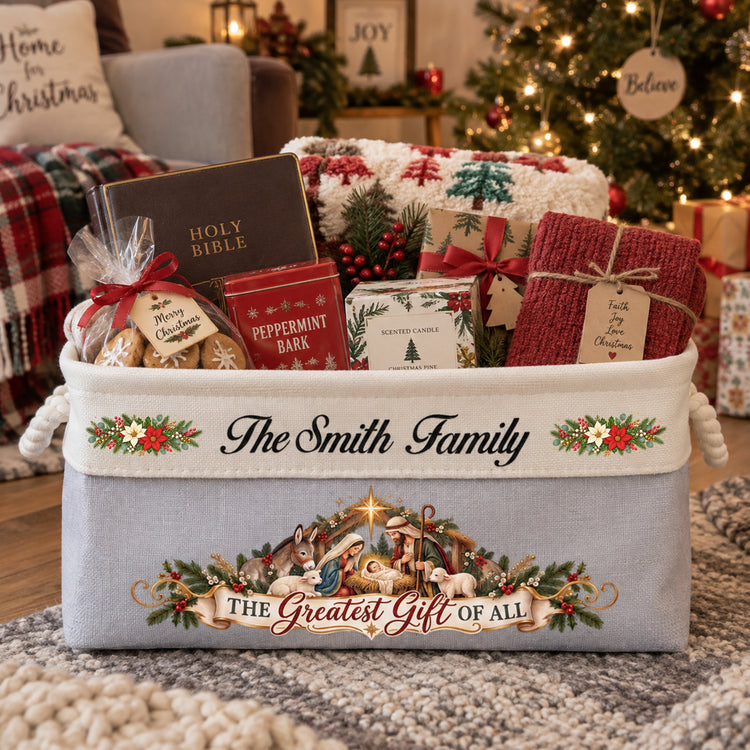 Nativity The Greatest Gift Of All - Decors Christian Gifts For Family - Personalized Storage Basket 1