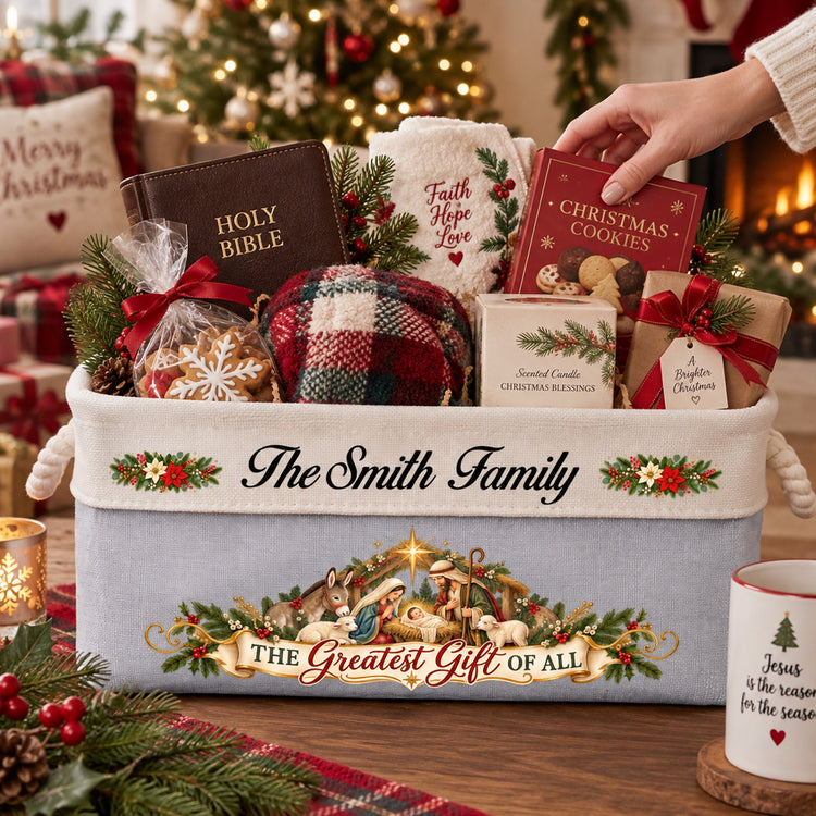 Nativity The Greatest Gift Of All - Decors Christian Gifts For Family - Personalized Storage Basket 3