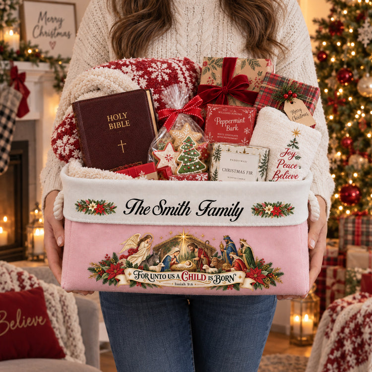 Nativity The Greatest Gift Of All - Decors Christian Gifts For Family - Personalized Storage Basket 4