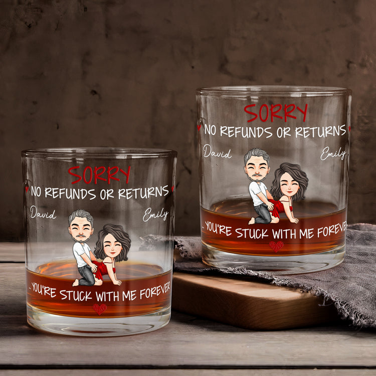 Naughty Couple Funny Gift For Men You're Stuck With Me - Personalized Whiskey Glasss 2