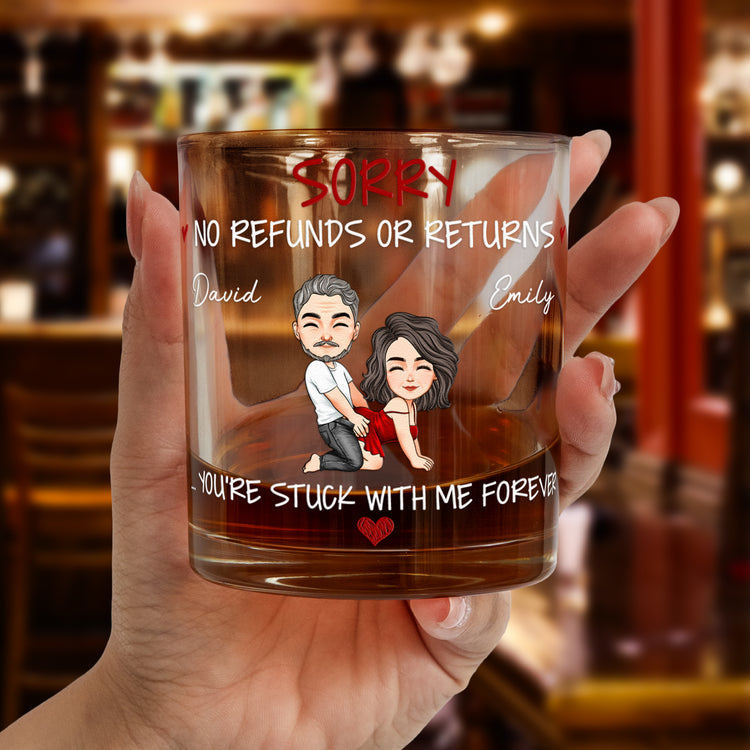 Naughty Couple Funny Gift For Men You're Stuck With Me - Personalized Whiskey Glasss 3