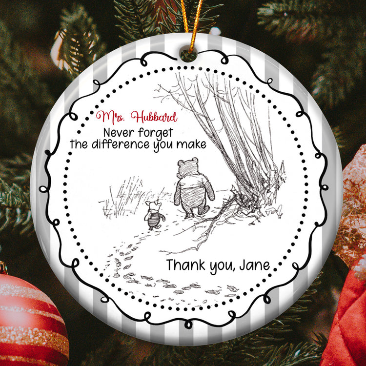 Never Forget The Difference You Make Christmas Gifts Striped Pattern - Personalized Ornament 2