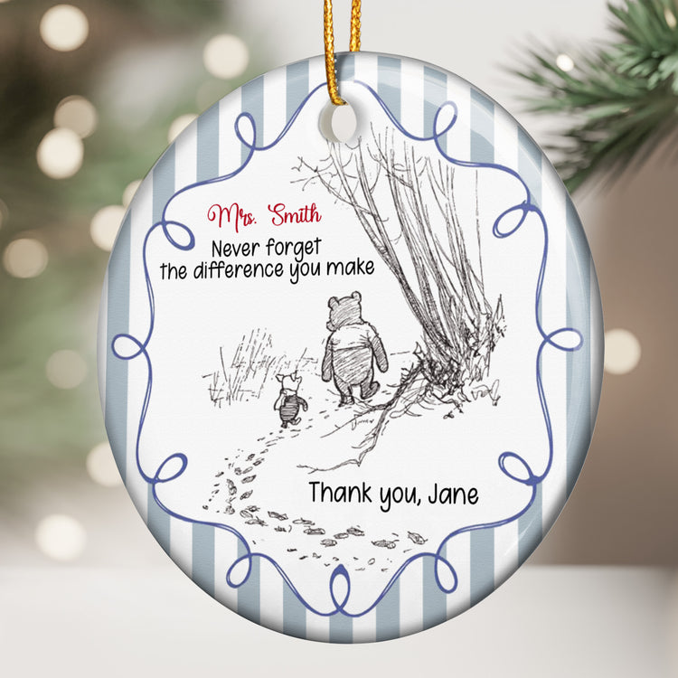Never Forget The Difference You Make Christmas Gifts Striped Pattern - Personalized Ornament 3