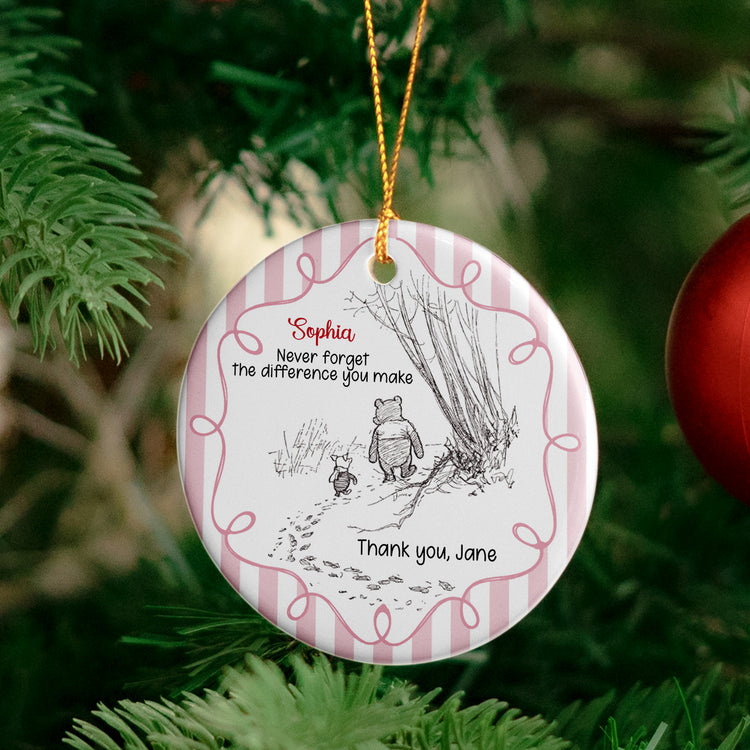 Never Forget The Difference You Make Christmas Gifts Striped Pattern - Personalized Ornament 5