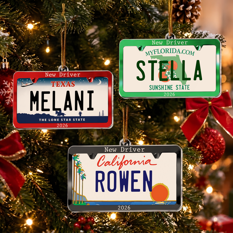 New Driver Custom State Car Plate Ornament, First Teenager Car Gift - Personalized Ornament 1