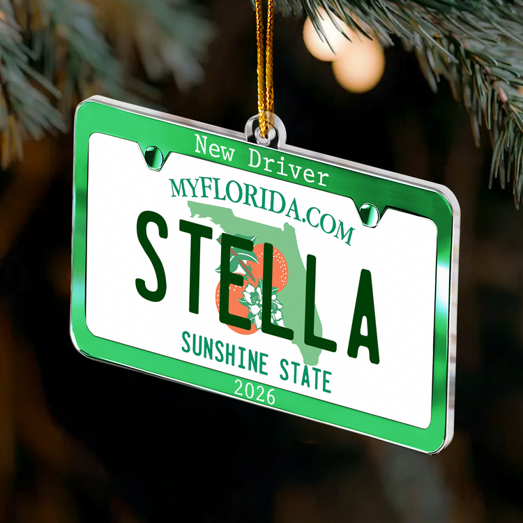 New Driver Custom State Car Plate Ornament, First Teenager Car Gift - Personalized Ornament 3