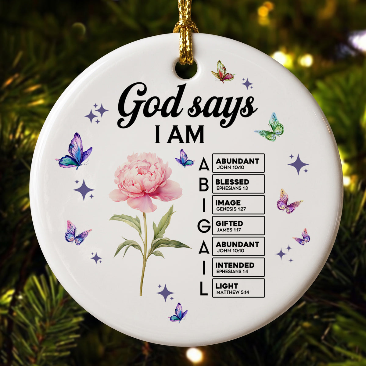 New Version Custom Name & Bible Verse God Says I Am For Her - Personalized Ornament 1