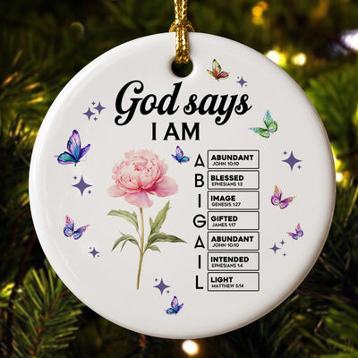 New Version Custom Name & Bible Verse God Says I Am For Her - Personalized Ornament