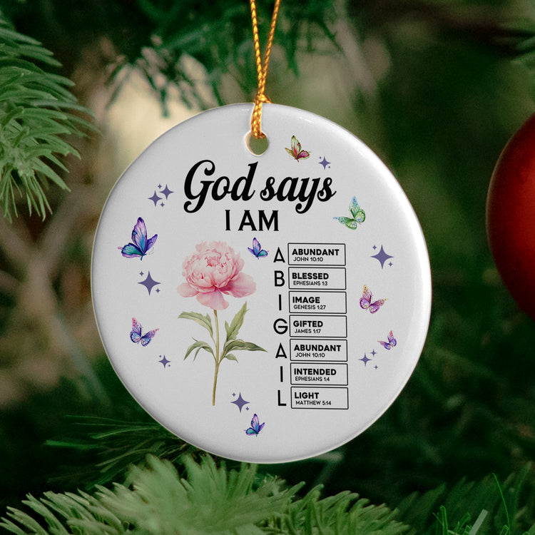 New Version Custom Name & Bible Verse God Says I Am For Her - Personalized Ornament 3