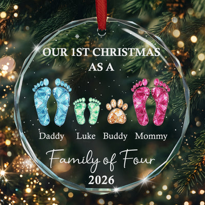 New Version Glass Ornament First Christmas As A Family Of 3,4,5,6 - Personalized Ornament