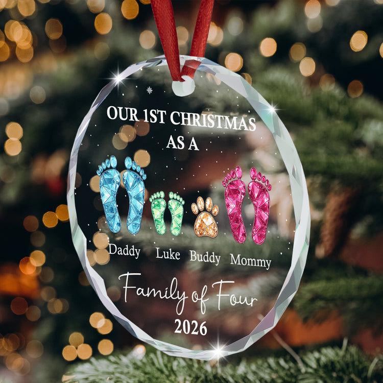 New Version Glass Ornament First Christmas As A Family Of 3,4,5,6 - Personalized Ornament 5