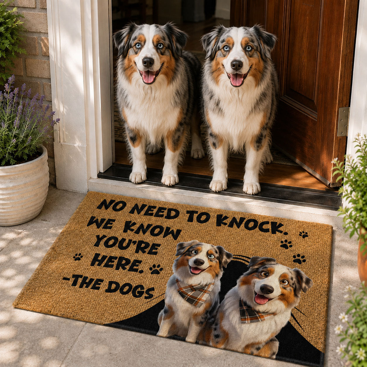 No Need To Knock We Know You’re Here - Cartoon Your Pet - Personalized Doormat 1