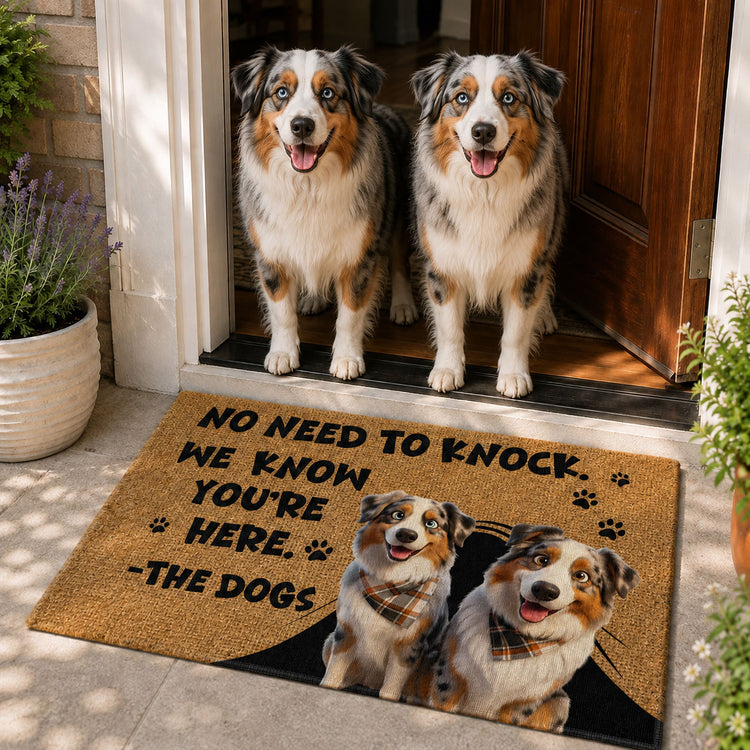 No Need To Knock We Know You’re Here - Cartoon Your Pet - Personalized Doormat 1