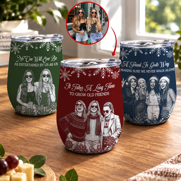 No One Will Ever Be As Entertained By Us Custom Photo Sketch Line Art - Personalized Wine Tumbler 1