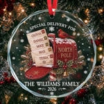 North Pole Custom Family Name Christmas Gifts Glass - Personalized Ornament 1