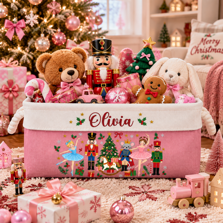 Nutcracker Christmas Custom Name Basket For Kids, Grandkids - Personalized Storage Basket 1