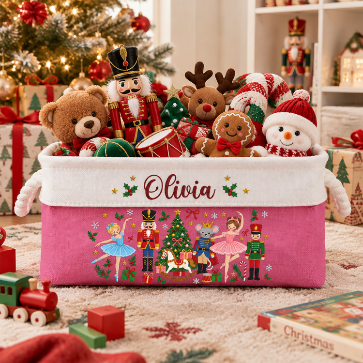 Nutcracker Christmas Custom Name Basket For Kids, Grandkids - Personalized Storage Basket 2