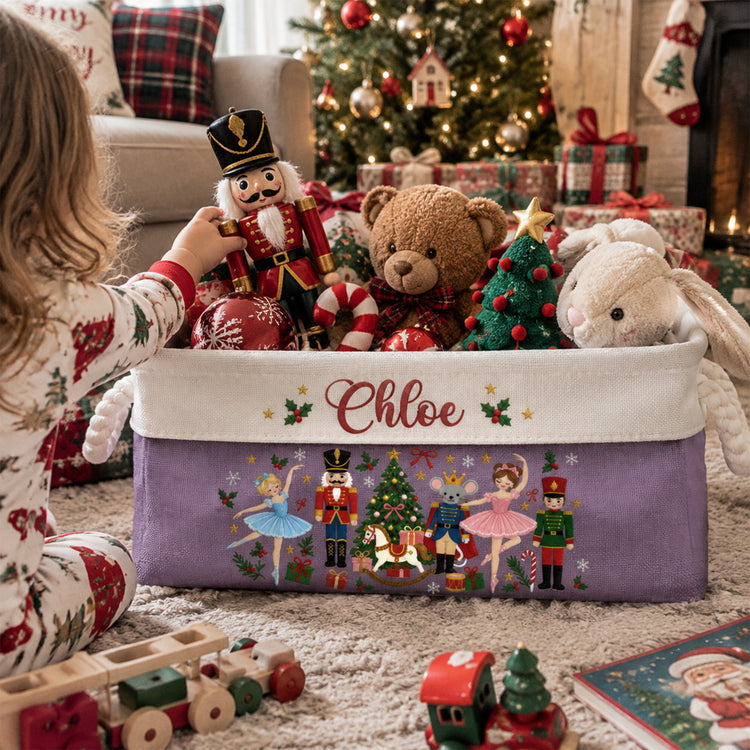 Nutcracker Christmas Custom Name Basket For Kids, Grandkids - Personalized Storage Basket 4