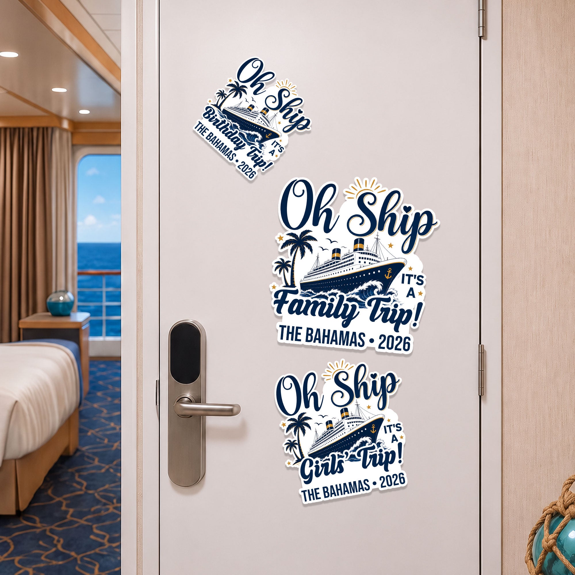 Oh Ship Cruise Door Signs Stateroom Decor Cruising Family Vacation, Girls Trip, Birthday Trip - Personalized Magnet 1