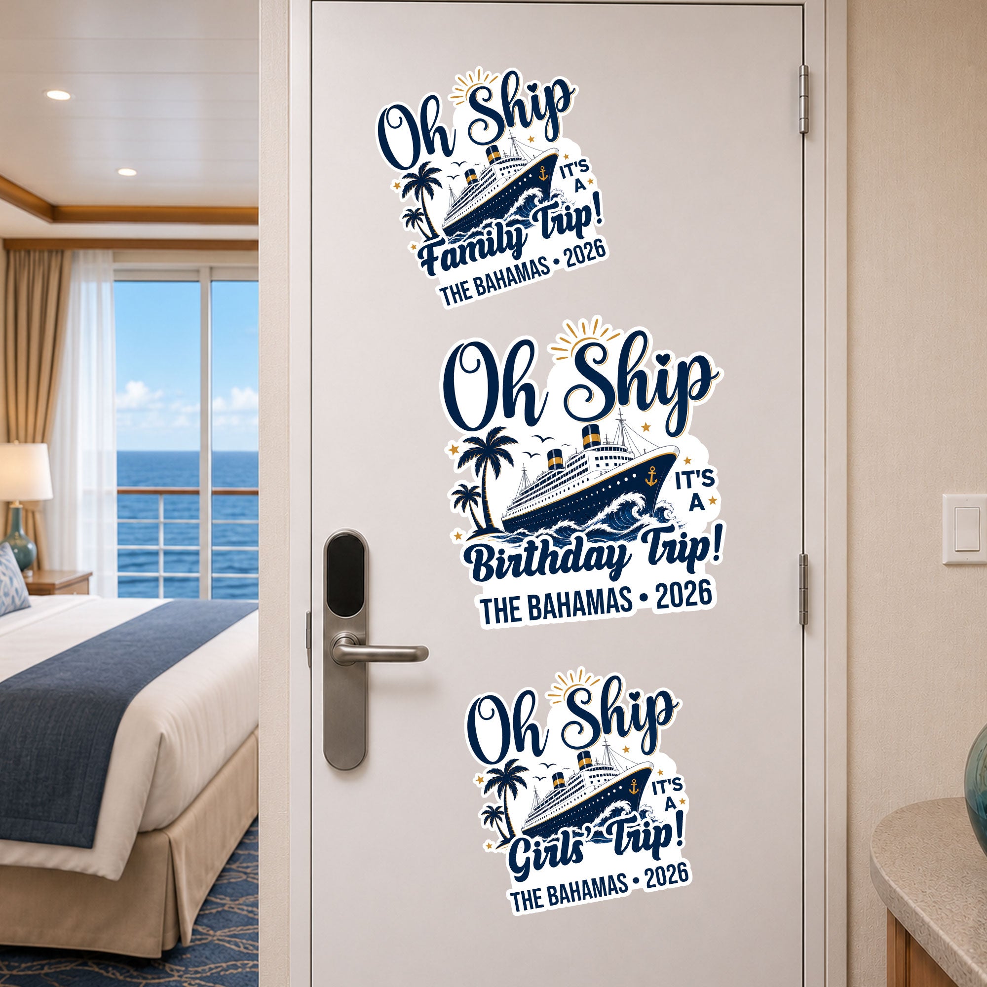 Oh Ship Cruise Door Signs Stateroom Decor Cruising Family Vacation, Girls Trip, Birthday Trip - Personalized Magnet 2