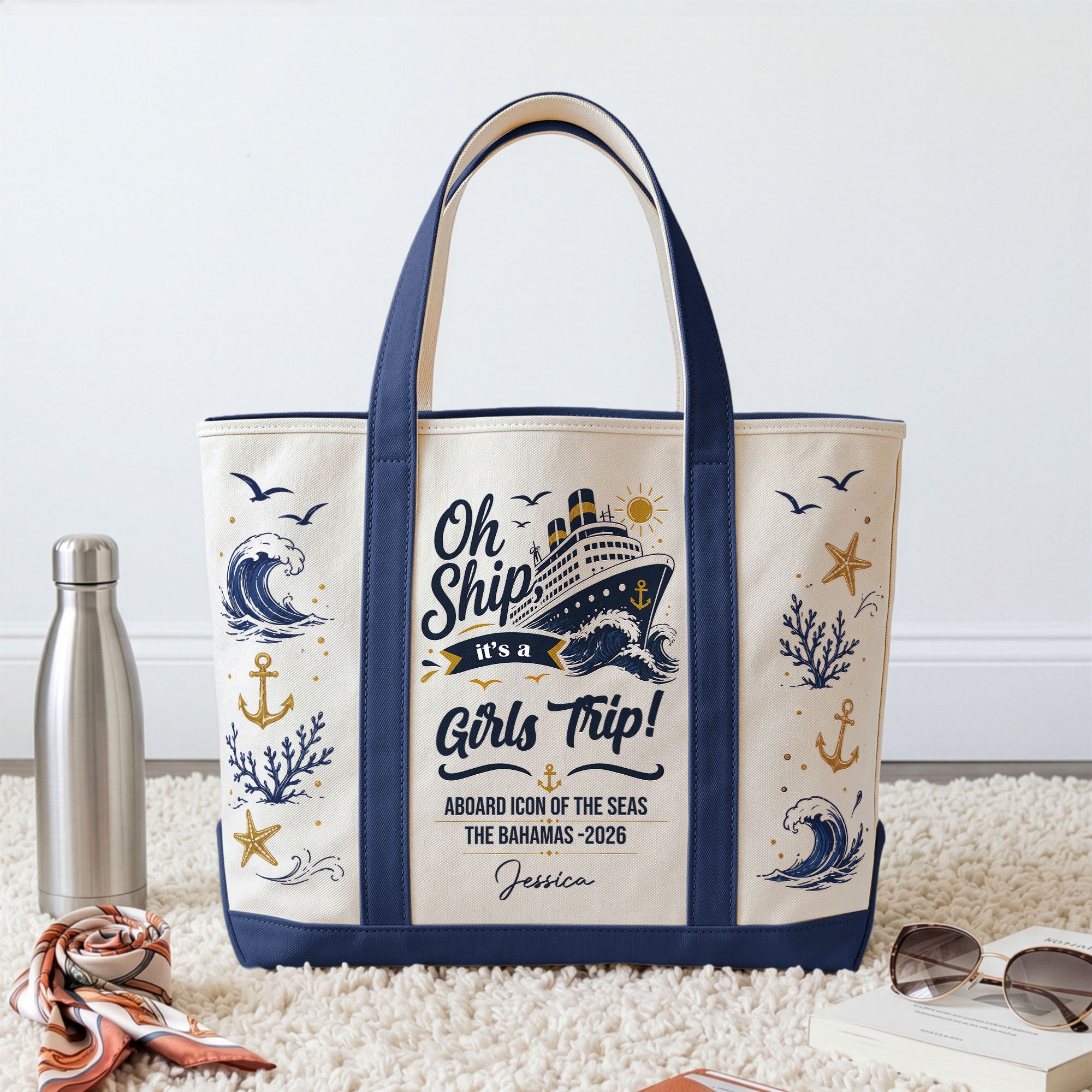 Oh Ship, It’S A Girls Trip! - Cruise Friends Vacation Travel Matching - Personalized Tote Bag 1