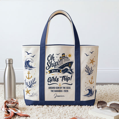 Oh Ship, It’S A Girls Trip! - Cruise Friends Vacation Travel Matching - Personalized Tote Bag 1