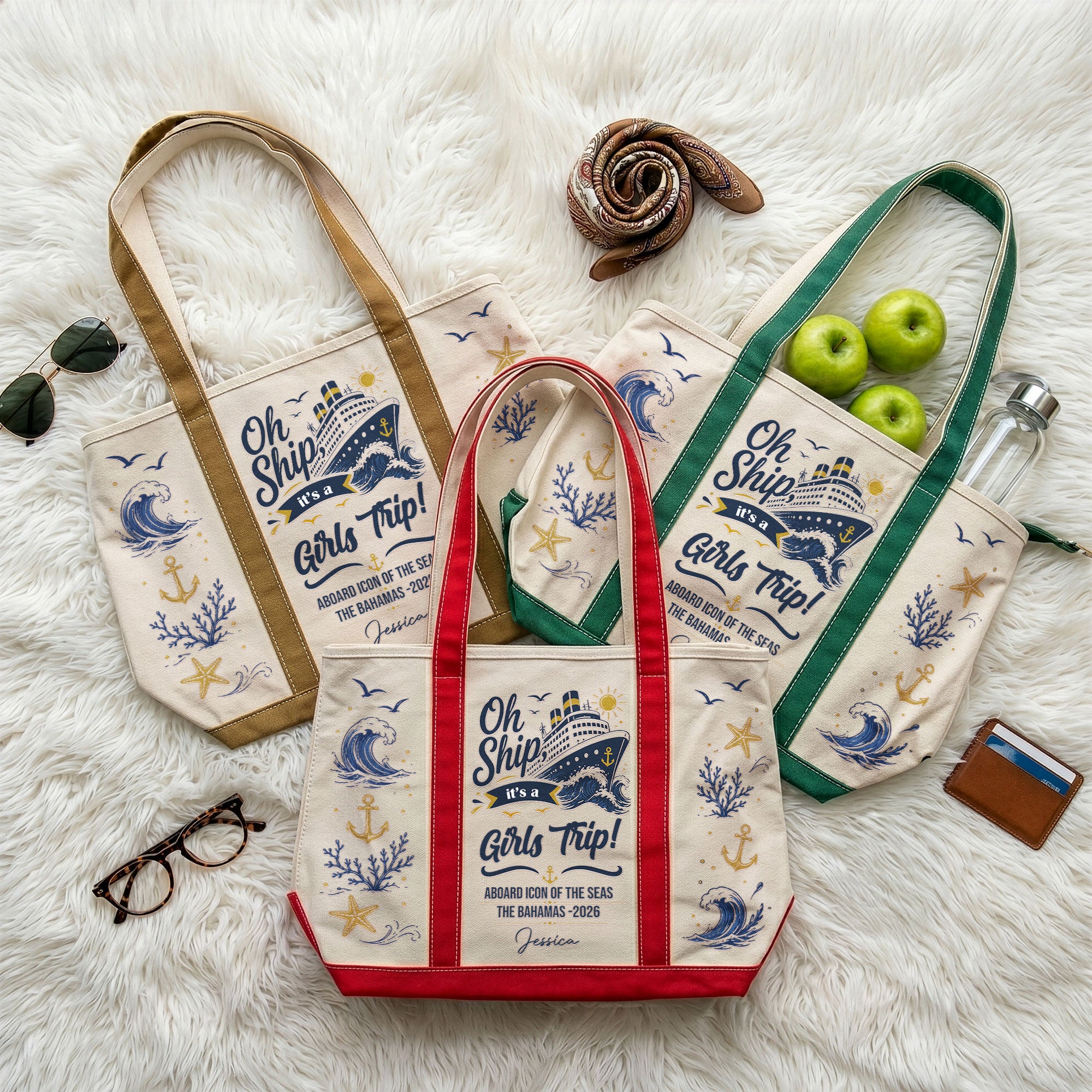 Oh Ship, It’S A Girls Trip! - Cruise Friends Vacation Travel Matching - Personalized Tote Bag 2