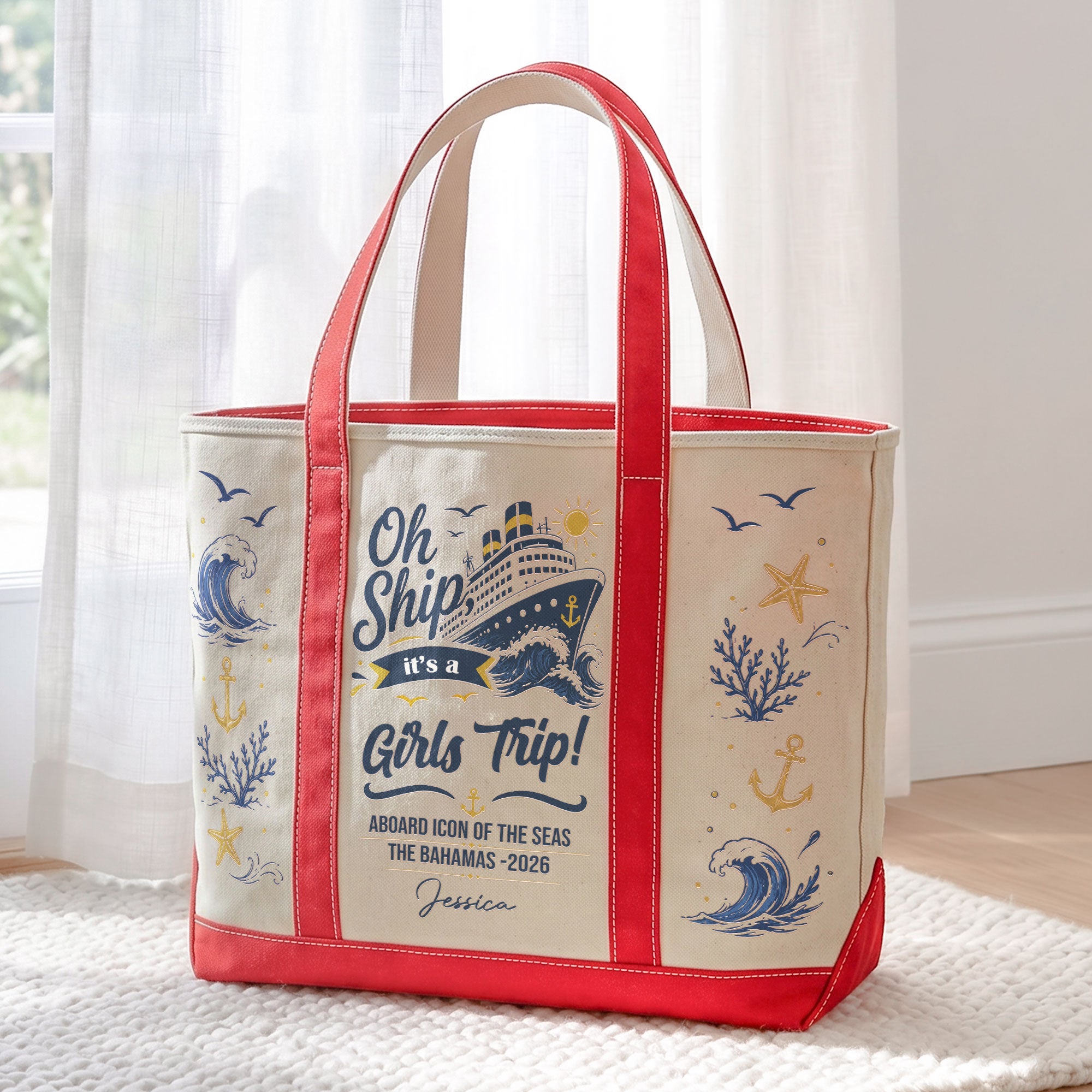 Oh Ship, It’S A Girls Trip! - Cruise Friends Vacation Travel Matching - Personalized Tote Bag 3