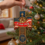 One Nation Under God Faith Family Freedom Patriotic Cross - Personalized Ornament 2