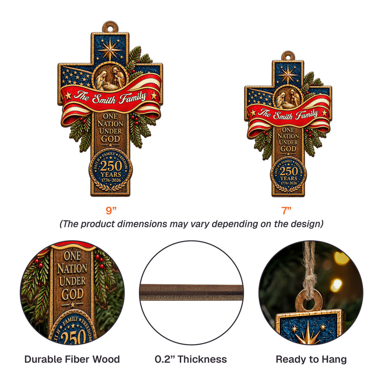 One Nation Under God Faith Family Freedom Patriotic Cross - Personalized Ornament 4