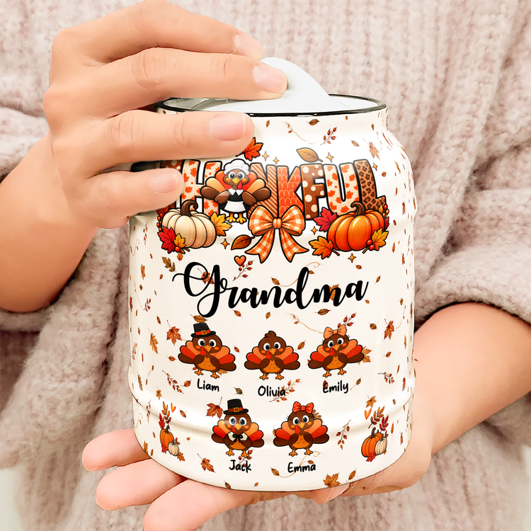 One Thankful Grandma Custom Grandkids Turkey - Thanksgiving Fall Season Decorations - Personalized Cookie Jar 5