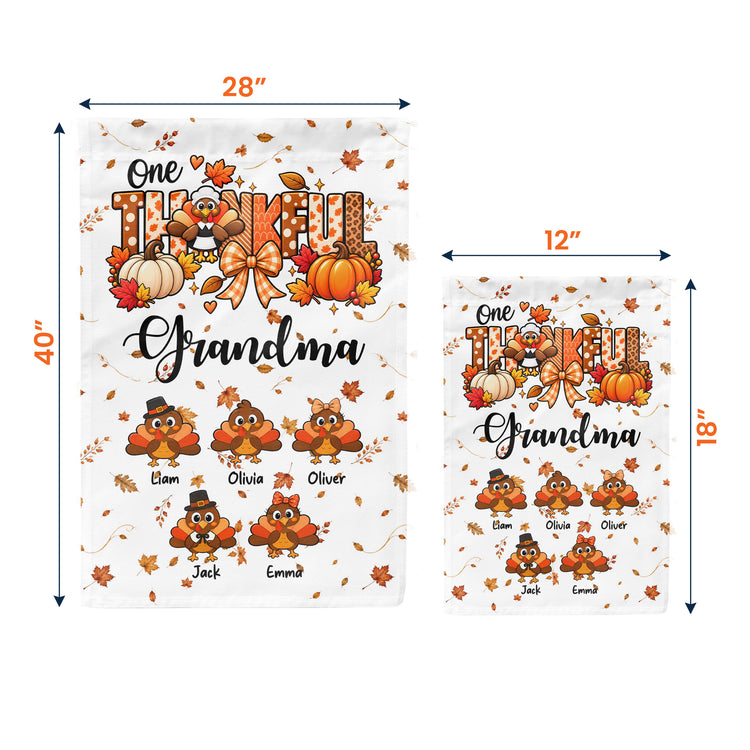 One Thankful Grandma Custom Grandkids Turkey - Thanksgiving Fall Season Decorations - Personalized Flag 6