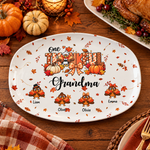 One Thankful Grandma - Custom Grandkids Turkey - Thanksgiving Fall Season Decorations - Personalized Platter 1
