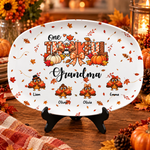 One Thankful Grandma - Custom Grandkids Turkey - Thanksgiving Fall Season Decorations - Personalized Platter 2
