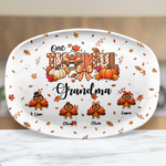 One Thankful Grandma - Custom Grandkids Turkey - Thanksgiving Fall Season Decorations - Personalized Platter 3