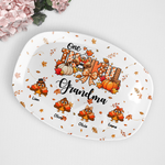 One Thankful Grandma - Custom Grandkids Turkey - Thanksgiving Fall Season Decorations - Personalized Platter 4