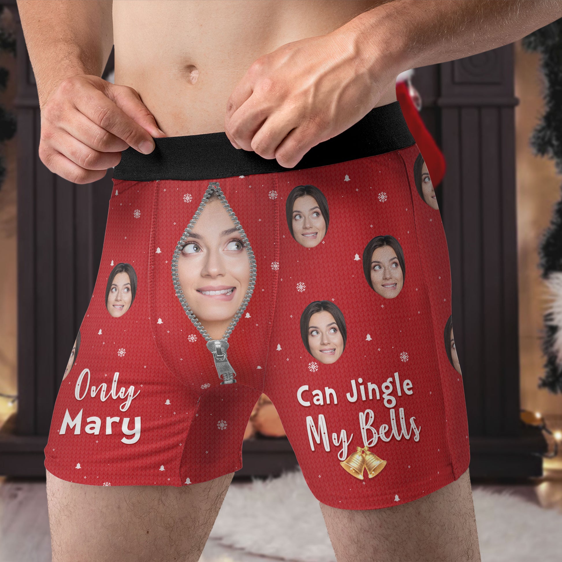 Custom Photo Only She Can Jingle My Bells - Funny Personalized Custom Boxer  Briefs, Men's Boxers - Birthday Gift For Boyfriend, Husband, Anniversary