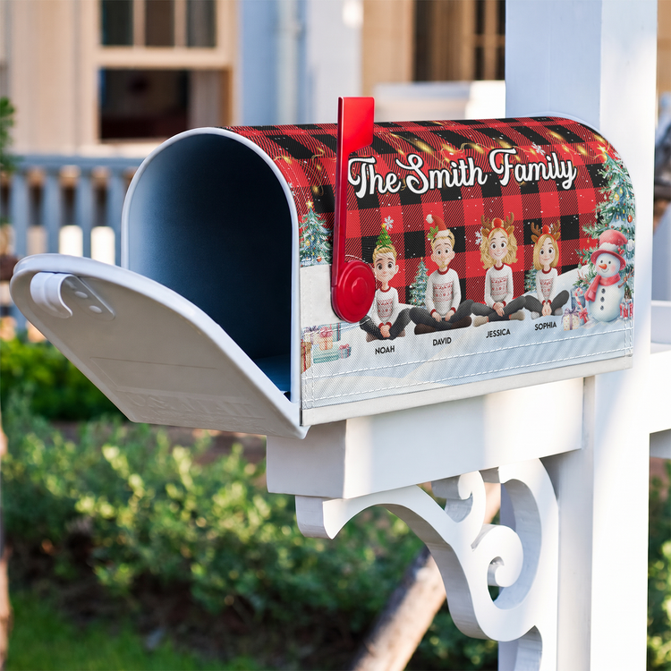 Our Family Festive Plant Buffalo Plaid - Personalized Mailbox Cover 6