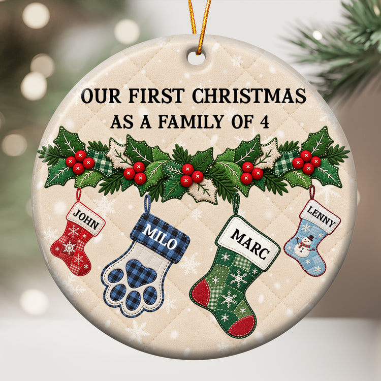 Our First Christmas As A Family Stocking - Personalized Ornament 1