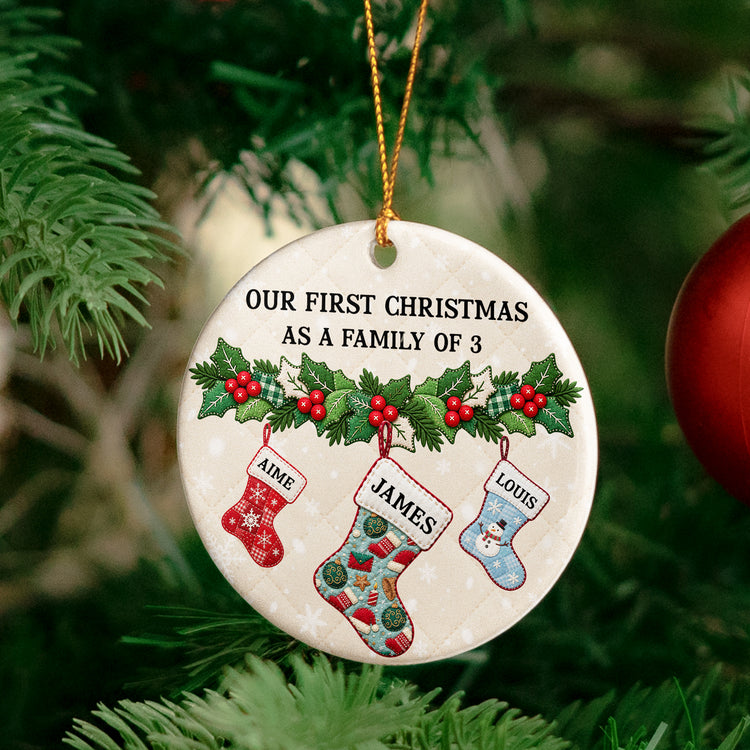 Our First Christmas As A Family Stocking - Personalized Ornament 3