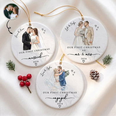 Our First Christmas As Mr & Mrs Ceramic Christmas Ornament Couple Gifts - Personalized Ornament