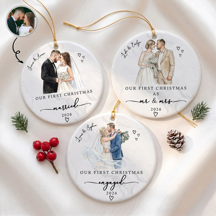 Our First Christmas As Mr & Mrs Ceramic Christmas Ornament Couple Gifts - Personalized Ornament 1