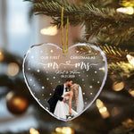Our First Christmas As Mr & Mrs - Custom Newlywed Couple Photo - Heart Shaped - Personalized Ornament 2