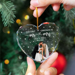 Our First Christmas As Mr & Mrs - Custom Newlywed Couple Photo - Heart Shaped - Personalized Ornament 4