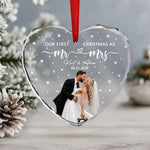 Our First Christmas As Mr & Mrs - Custom Newlywed Couple Photo - Heart Shaped - Personalized Ornament 5