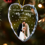 Our First Christmas As Mr & Mrs - Custom Newlywed Couple Photo - Heart Shaped - Personalized Ornament 6