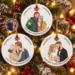 Our First Christmas Couple Cartoon Art - Personalized Ornament 1
