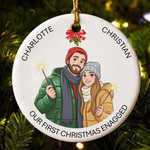 Our First Christmas Couple Cartoon Art - Personalized Ornament 2