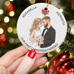Our First Christmas Couple Cartoon Art - Personalized Ornament 3