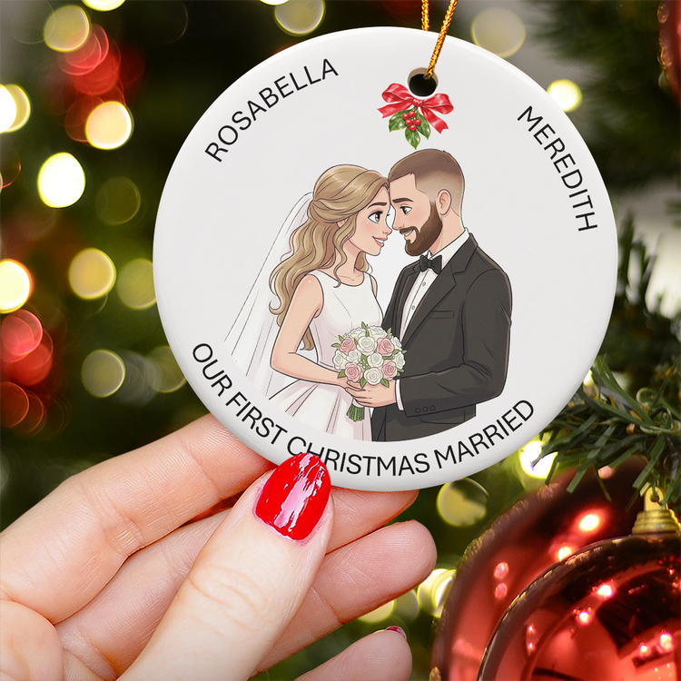 Our First Christmas Couple Cartoon Art - Personalized Ornament 3